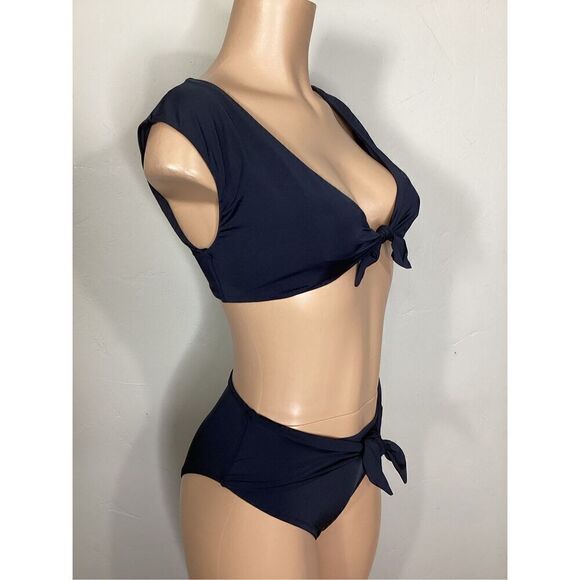 New. Trina Turk black front tie bikini set. 4-top/6-bottom. $155 - Picture 3 of 10